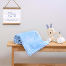 Rolled Blue Marshmallow Baby Blanket on an oak shelf in the nursery | Cosy Baby Blankets | Nursery Bedding | Newborn, Baby and Toddler Essentials | Baby Christmas Gift Idea 2024 - Clair de Lune UK