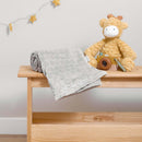Rolled Grey Marshmallow Baby Blanket on an oak shelf in the nursery | Cosy Baby Blankets | Nursery Bedding | Newborn, Baby and Toddler Essentials | Baby Christmas Gift Idea 2024 - Clair de Lune UK