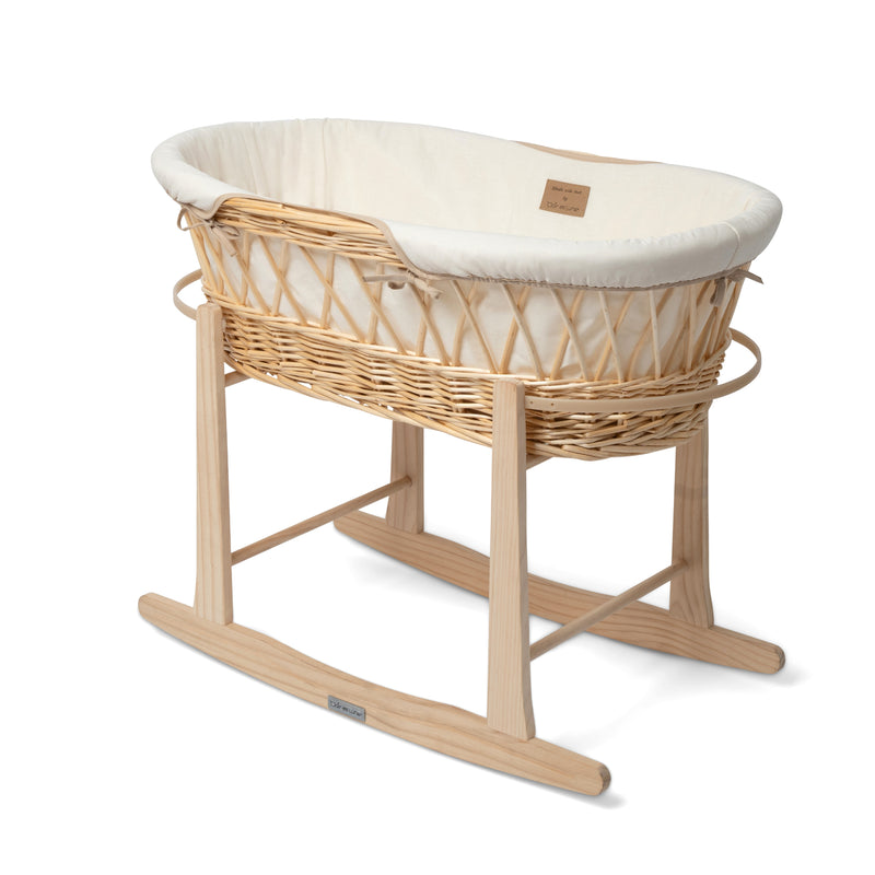 Cream Organic Natural Wicker Moses Basket on the Natural Rocking Stand | Moses Baskets | Co-sleepers | Nursery Furniture - Clair de Lune UK