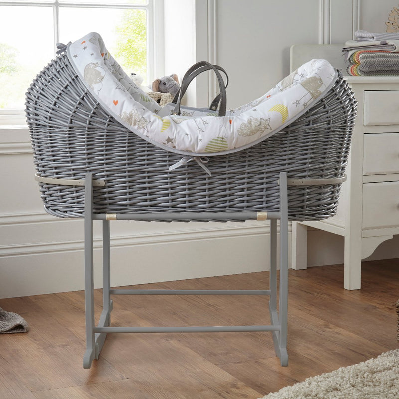 Sleep Tight Grey Wrapover Noah Pod on Grey Deluxe Stand in neutral nursery | Moses Baskets and Bassinets - Clair de Lune UK