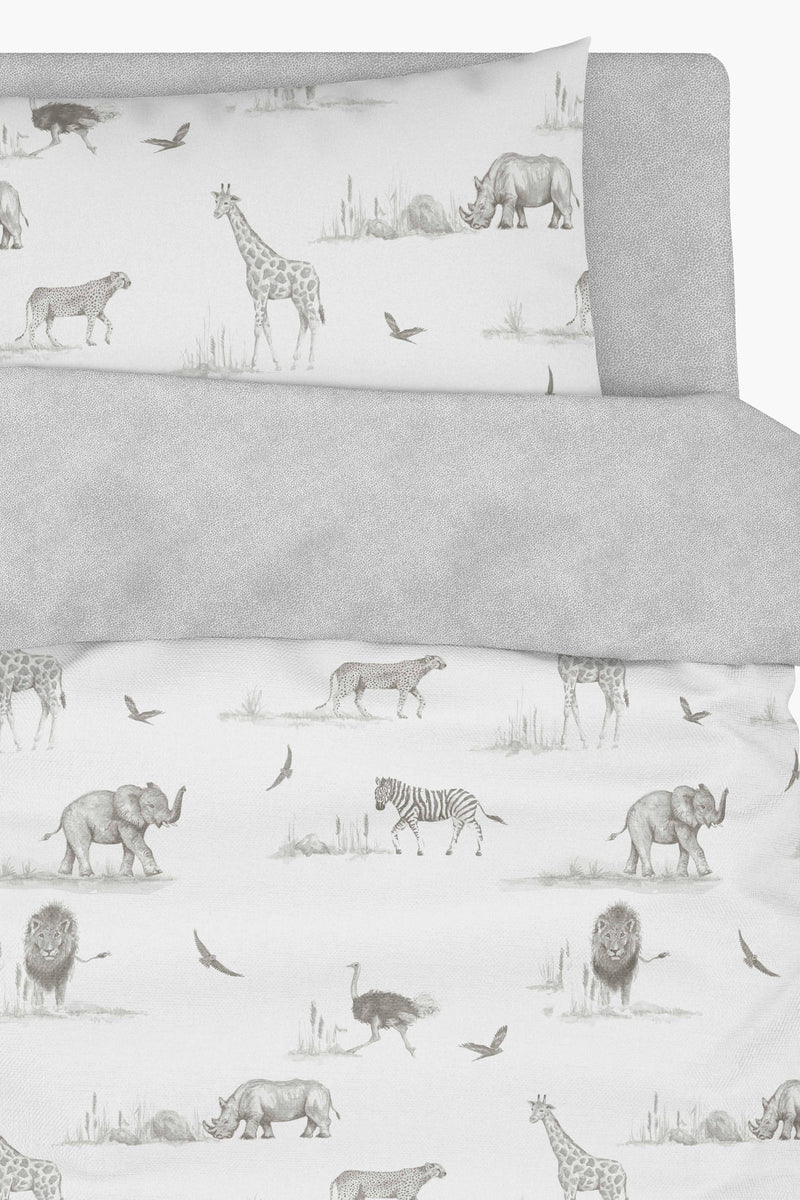 Close Up of reverse of the Zambezi Safari Animal Single Duvet Cover & Pillowcase | Single Bedding | Kids Bedding - Clair de Lune UK