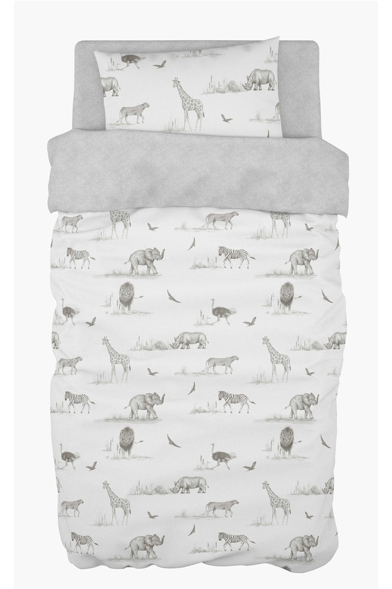 Zambezi Safari Grey and White Single Children's Bedding | Single Bedding | Kids Bedding - Clair de Lune UK