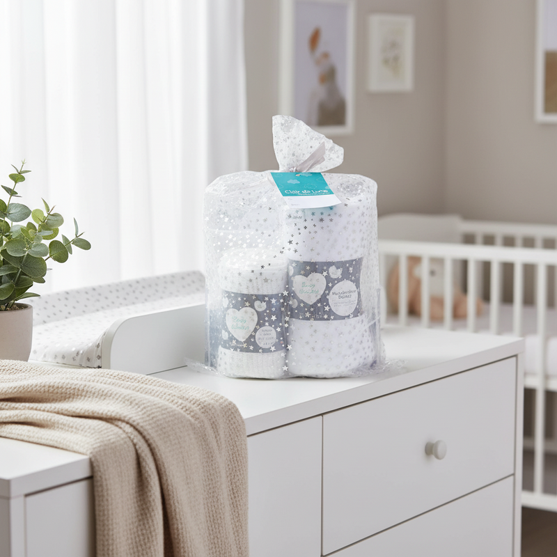 White Baby Shower Gift Set  in the nursery | Newborn Hampers | Baby Gift Sets | Baby Shower, Birthday & Christmas Gifts - Clair de Lune UK