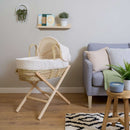 Cream Dimple Palm Moses Basket on natural folding stand in greige nursery with oak floor | Moses Baby Baskets, Bassinets & Co-sleepers | Nursery Furniture - Clair de Lune UK