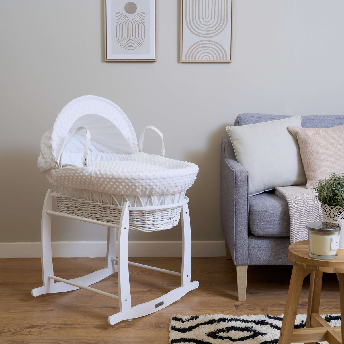 Clair de Lune Blue Waffle Wicker Moses Basket - Matalan