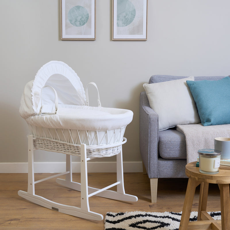 Waffle White Wicker Moses Basket