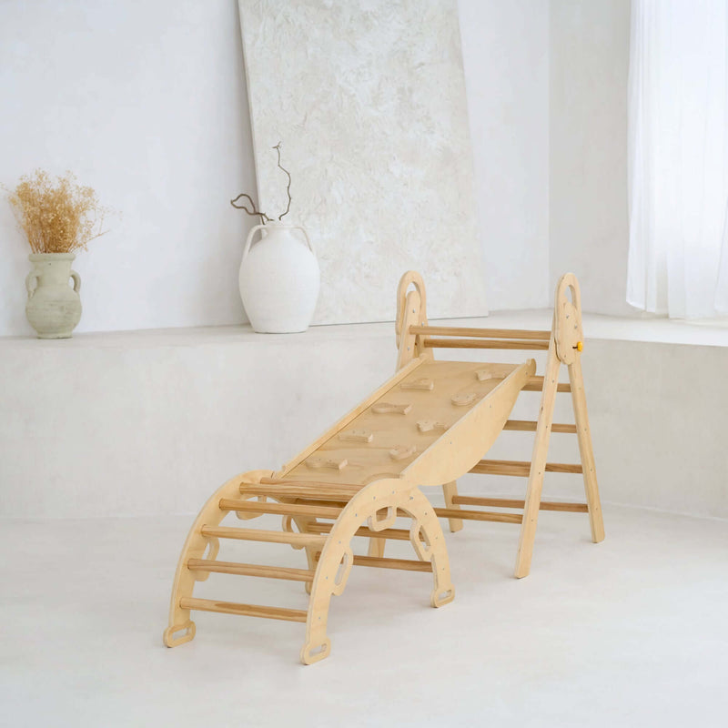 Montessori 3 in 1 wooden activity climbing set in a minimalistic room | Toys | Indoor Play Equipment  | Climbing Frames - Clair de Lune UK