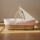 Pink Cotton Candy Palm Moses Basket on the floor of the nursery | Moses Baby Baskets & Bassinets | Nursery Furniture - Clair de Lune UK