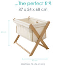 Cream Organic Folding Crib dimensions of 87 x 54 x 68 cm | Bedside & Folding Cribs | Co Sleeper & Travel Cots | Nursery Furniture - Clair de Lune UK