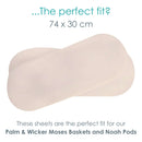 Cream Organic Cotton Fitted Moses Sheet diagram to show the dimensions 74 x 30 cm - | Soft Baby Sheets | Moses Basket Bedding | Nursery Linen - Clair de Lune UK