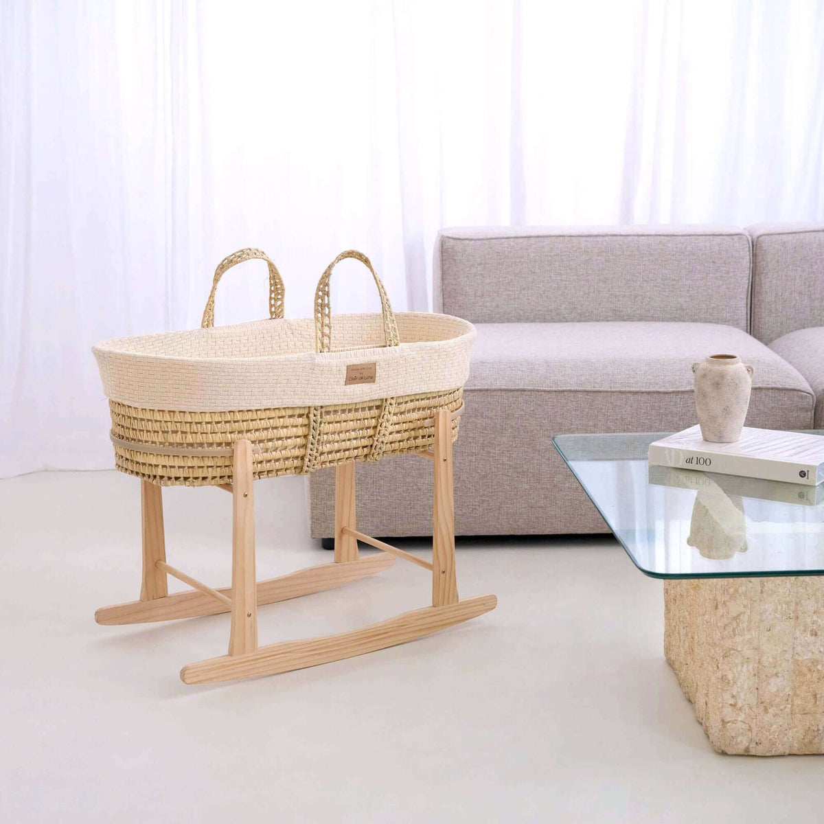 Organic Knitted Moses Basket Dressing | Moses Baby Basket Bedding | Nursery Linen - Clair de Lune UK