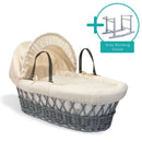 Cream Waffle Grey Wicker Moses Basket with standard rocking stand | Moses Baby Baskets & Bassinets | Nursery Furniture - Clair de Lune UK