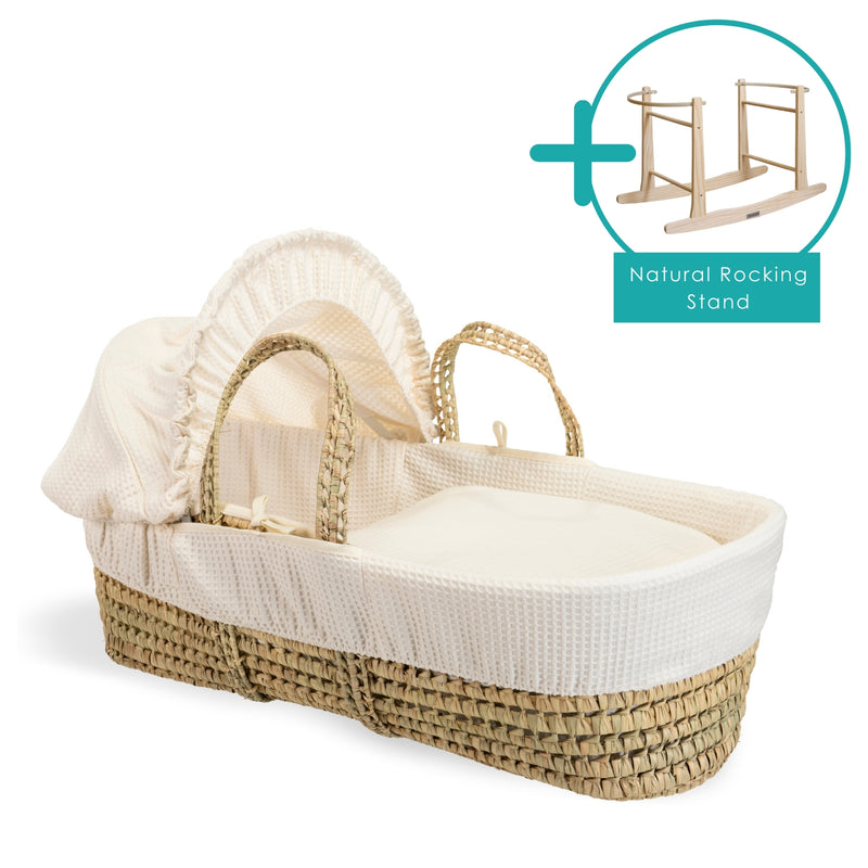 Cream Waffle Palm Moses Basket Bundled with the Natural Rocking Stand | Moses Baby Baskets, Bassinets | Nursery Furniture - Clair de Lune UK