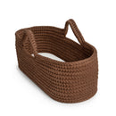 Chocolate Crochet Moses Basket with integrated woven handles on White Background | Moses Baby Basket and Stand | Nursery Furniture - Clair de Lune UK