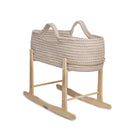 Champagne Crochet Moses Basket with Natural Rocking Stand on White Background | Moses Baby Basket and Stand | Nursery Furniture - Clair de Lune UK