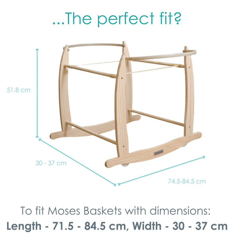 Deluxe Natural Rocking Stand Dimensions and Moses Basket Sizes that will fit | Moses Basket Stand | Moses Baby Baskets & Bassinet Accessories | Nursery Furniture - Clair de Lune UK