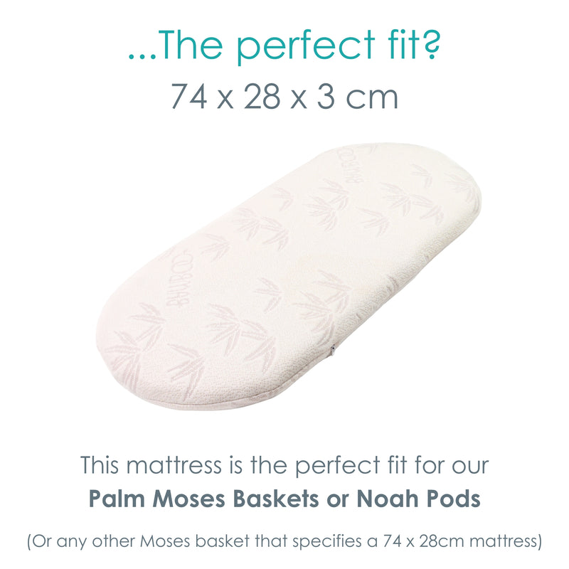 Natural Bamboo Palm Moses Basket Mattress Dimensions to fit Palm Moses Basket and Noah Pod (74 x 28 cm) | Moses Basket Mattresses | Newborn Bedding - Clair de Lune UK