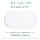 Dimensions and fit of the Quilted Microfibre Wicker Moses Basket Mattress (65 x 28 cm) | Moses Basket Mattresses | Newborn Bedding - Clair de Lune UK