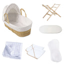 White Dimple Palm Moses Basket With Stand & Bedding Bundle | Moses Baskets & Bassinets - Clair de Lune UK
