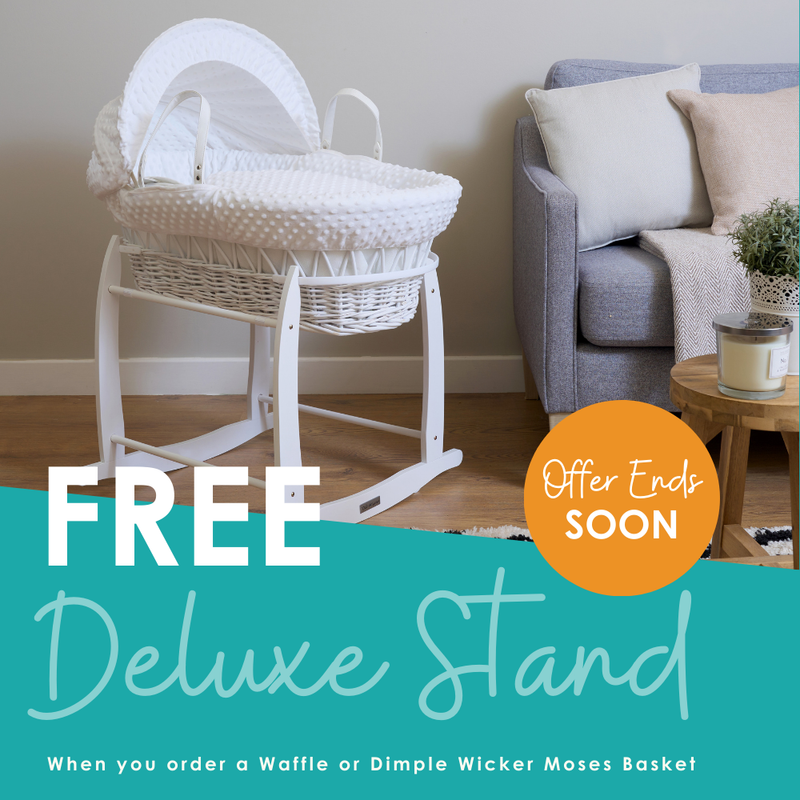 Free deluxe stand when you order a dimple wicker Moses basket | Moses baby baskets, bassinets | Nursery Furniture - Clair de Lune UK