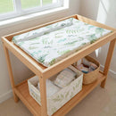 East Coast Botanical Changing Mat on Pine Changing Unit by the window | Baby Bathing & Changing Essentials - Clair de Lune UK