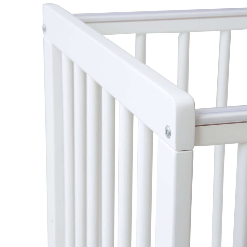 White East Coast Space Saver Cot  close up of the corners on a white background | Cots, Cot Beds & Toddler Beds | Nursery Furniture - Clair de Lune UK