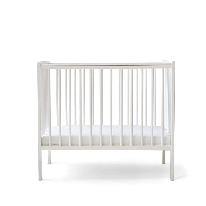 White East Coast Space Saver Cot  with mini mattress on a white background | Cots, Cot Beds & Toddler Beds | Nursery Furniture - Clair de Lune UK