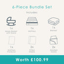 White Dimple Palm Moses Basket With Stand & Bedding 6-piece bundle set icons infographic | Moses Baskets & Bassinets - Clair de Lune UK