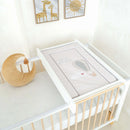 East Coast Up, Up & Away Changing Mat on Essentials Cot Bed Changer in a minimalist white nursery | Bathing & Changing Essentials - Clair de Lune UK