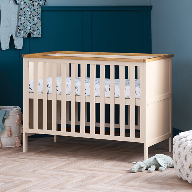 Cashmere Obaby Evie Mini Cot Bed in an Ocean-themed nursery room | Nursery Furniture | Baby, Toddler and Kids Essentials - Clair de Lune UK