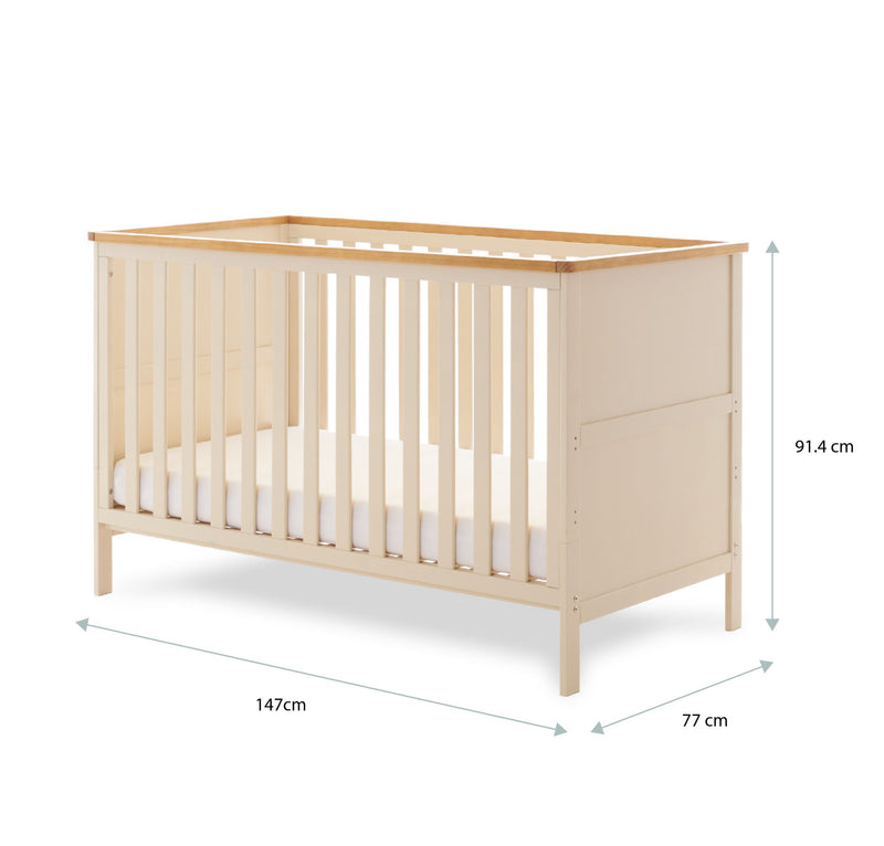 The dimensions of the Natural Cashmere Obaby Evie Cot Bed | Cots, Cot Beds, Toddler & Kid Beds | Nursery Furniture - Clair de Lune UK