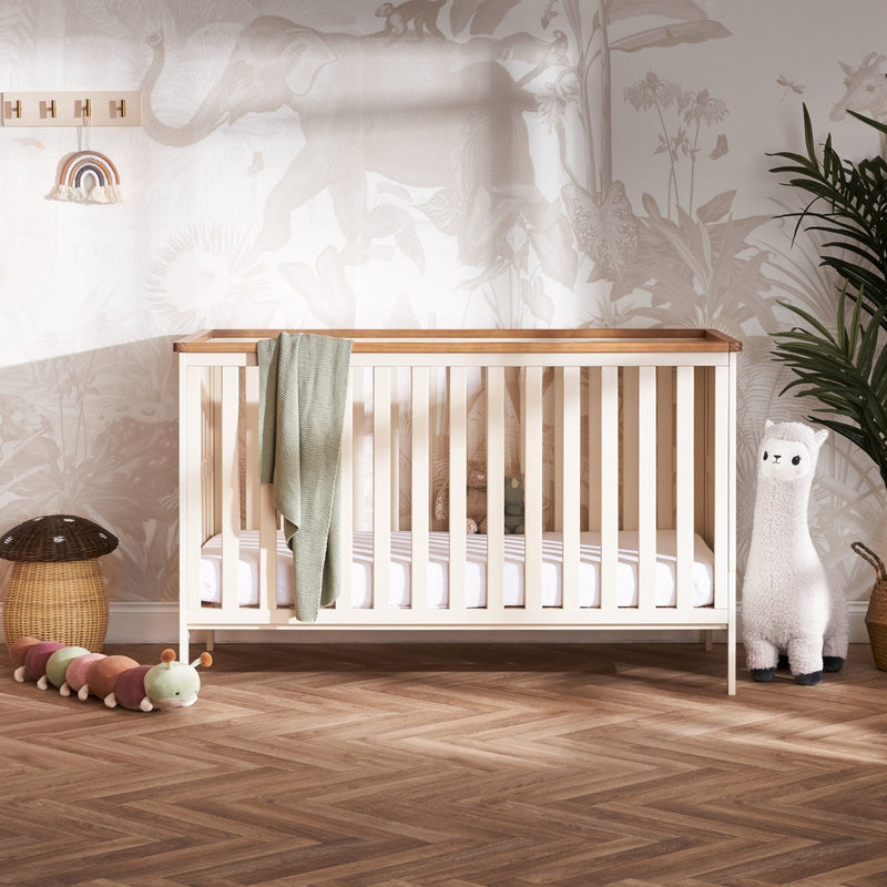 Cashmere Natural Obaby Evie Cot Bed in a Scandi jungle safari inspired nursery room | Cots, Cot Beds, Toddler & Kid Beds | Nursery Furniture - Clair de Lune UK