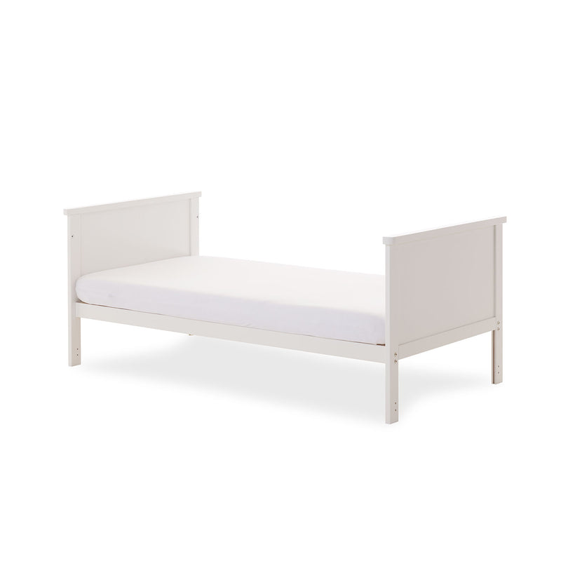 White Obaby Evie Cot Bed transformed to a toddler bed without side walls | Cots, Cot Beds, Toddler & Kid Beds | Nursery Furniture - Clair de Lune UK