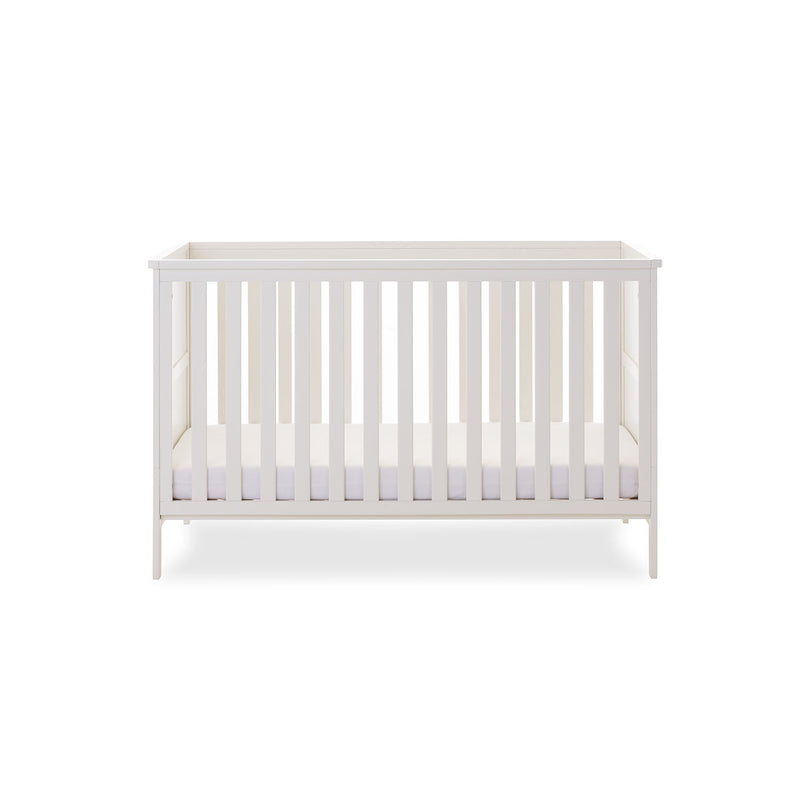 White Obaby Evie Cot Bed with an adjustment platform at the lowest level | Cots, Cot Beds, Toddler & Kid Beds | Nursery Furniture - Clair de Lune UK