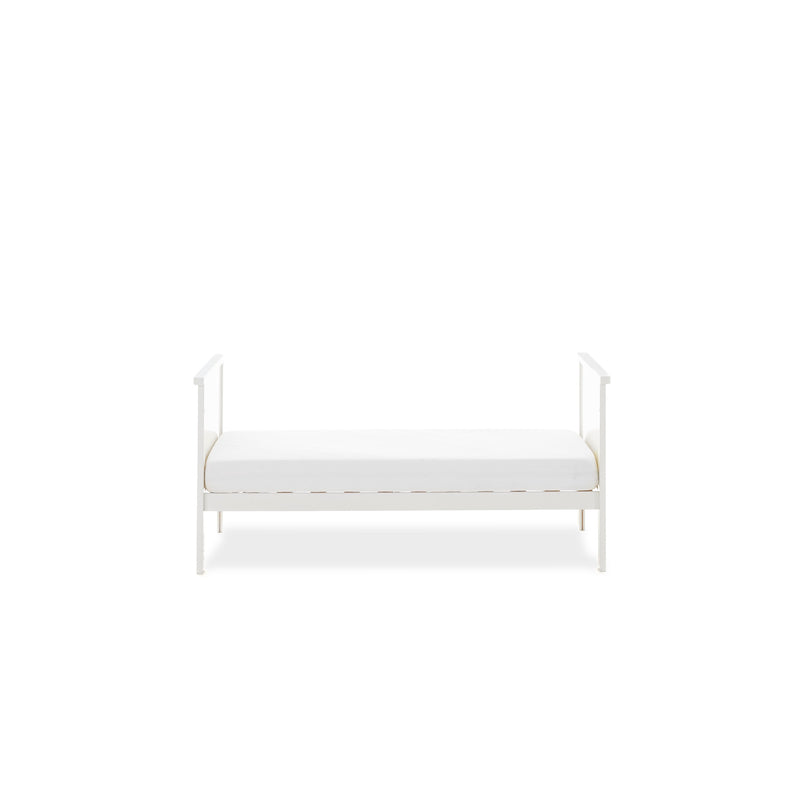 The cot bed of the White Obaby Evie Mini 3 Piece Room Set when it's transformed to be a toddler bed | Nursery Furniture Sets | Room Sets | Nursery Furniture - Clair de Lune UK