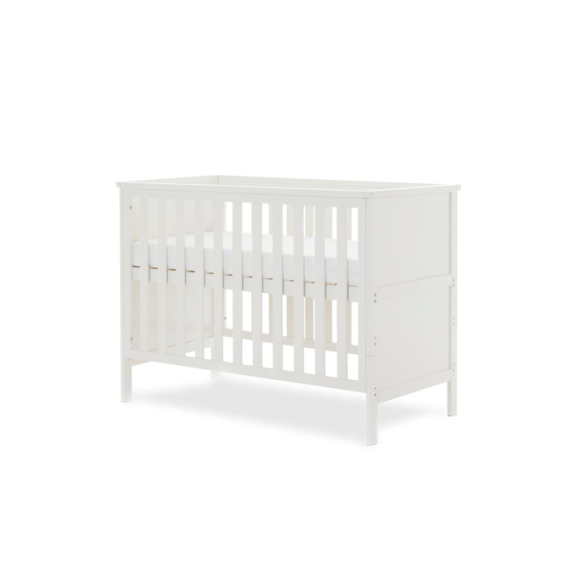 White Obaby Evie Mini Cot Bed when it's transformed to be a crib | Cots, Cot Beds, Toddler & Kid Beds | Nursery Furniture - Clair de Lune UK