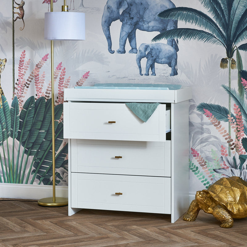White Evie Changer of the Obaby Evie Room Sets in a jungle safari inspired nursery room | Nursery Furniture Sets | Room Sets | Nursery Furniture - Clair de Lune UK