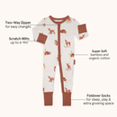 Key features on the GrowGrows Organic Fleeting Fawn Sleepsuit | Baby Grows and Onesies | Organic Baby Clothes - Clair de Lune UK