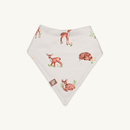 GrowGrows Fleeting Fawn Bib with green baby deer print on a white background made from bamboo and organic cotton from GrowGrows