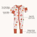 Grow Grows Organic Fluffy Foxes Sleepsuit on white background with key features | Baby Grows and Onesies | Organic Baby Clothes - Clair de Lune UK