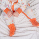  Close up of baby wearing the GrowGrows Organic Radiant Rainbows Sleepsuit | Baby Grows and Onesies | Organic Baby Clothes - Clair de Lune UK