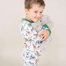 Toddler wearing the Grow Grows Organic Safari Slumber Sleepsuit | Baby Grows and Onesies | Organic Baby Clothes - Clair de Lune UK
