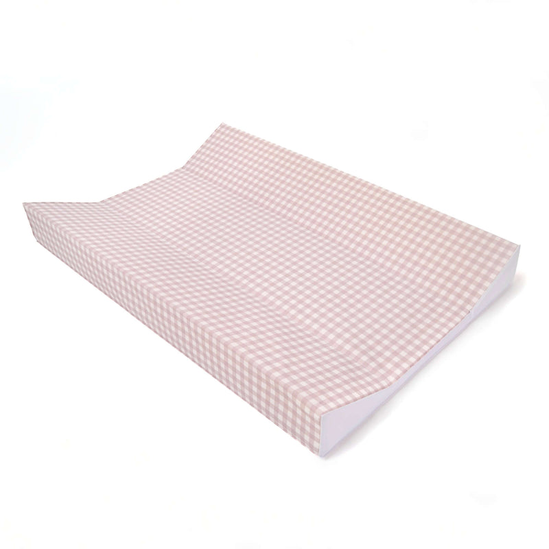 Brown Gingham Anti-Roll Wedge Baby Changing Mat at an angle on a white background | Baby Bath Time Essentials - Clair de Lune UK