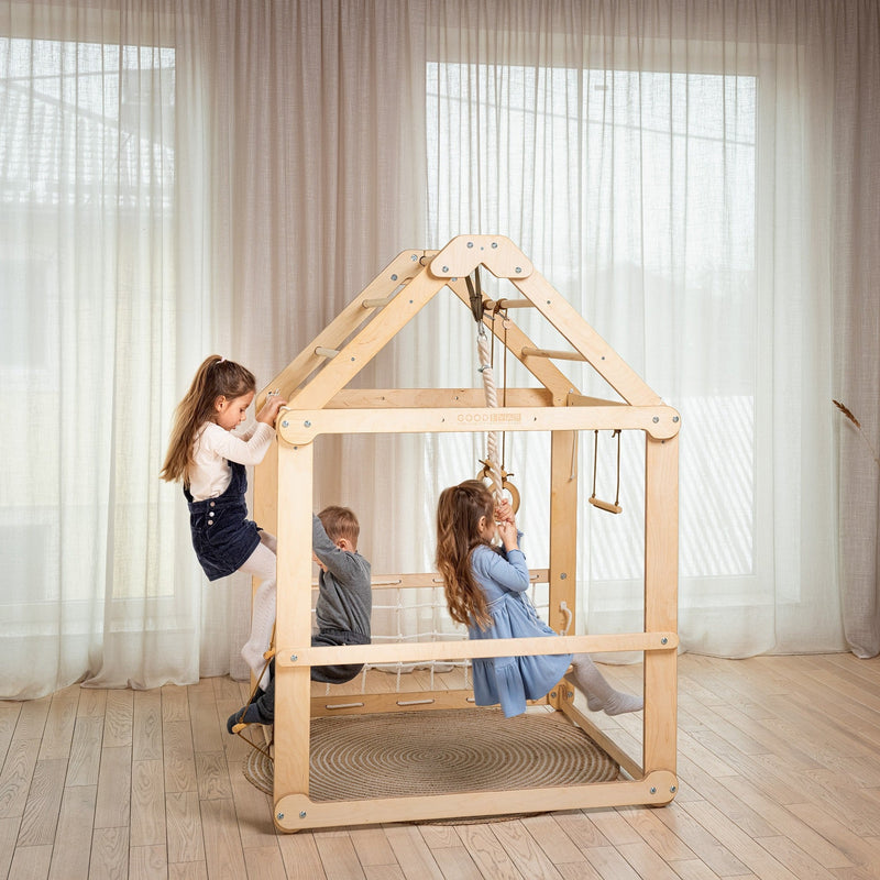 Goodevas Montessori Indoor Wooden Playhouse with Swings