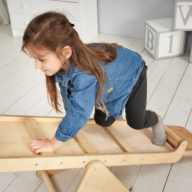 Goodevas Montessori Wooden Seesaw as a climbing ladder | Montessori Activities For Babies & Kids - Clair de Lune UK