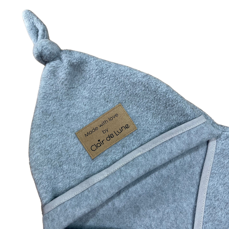 Stylish Hood Knot detail of the Grey Star Fleece Baby Wrap Blanket | Cosy Baby Blankets | Swaddle Blanket | Nursery Bedding - Clair de Lune UK