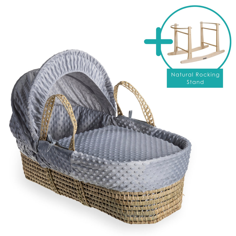 Grey Dimple Palm Moses Basket bundled with the natural rocking stand | Moses Baby Baskets, Bassinets & Co-sleepers | Nursery Furniture - Clair de Lune UK