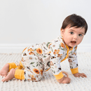 Baby crawling wearing the Grow Grows Honey Bees Organic Sleepsuit | Baby Grows and Onesies | Organic Baby Clothing - Clair de Lune UK