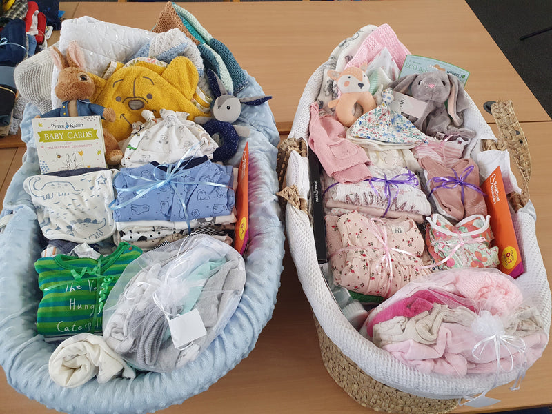 New Palm Moses baskets donated to KidsBank Chester filled with donations of baby essentials | Charity Partnerships - Clair de Lune UK