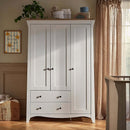 White/Ash CuddleCo Clara Luxe 3 Piece Furniture Set - 3 Door wardrobe with lots of storage in a stylish nursery | Cot Bed, Wardrobe, Changer | Nursery Furniture - Clair de Lune UK